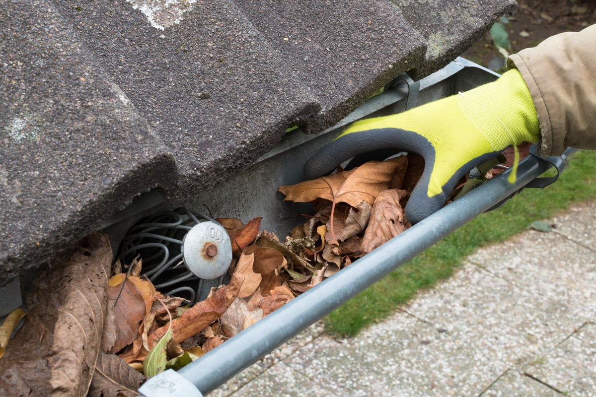 Man cleans the gutter